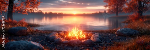 Glowing Warm Autumn Evening Bonfire Texture, Background Image, Background For Banner, HD
