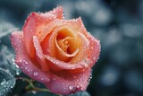 The soft morning sunlight illuminates a pink rose, gracefully adorned with glistening dew drops, creating a breathtaking sight.