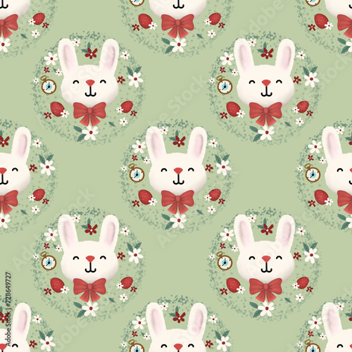 Bright fantasy print with decorative pattern and Easter bunny