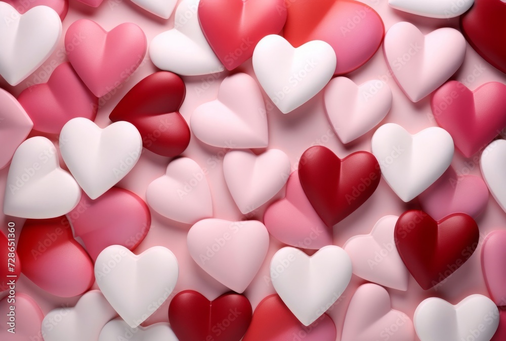 an image of many hearts scattered together in red, white and pink