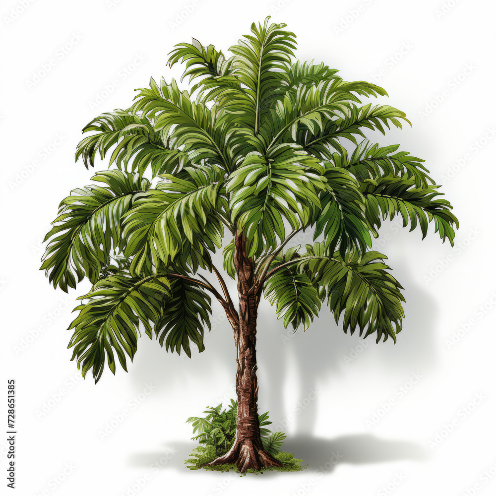 Fototapeta premium Lush Green Tropical Palm Tree Isolated on White Background