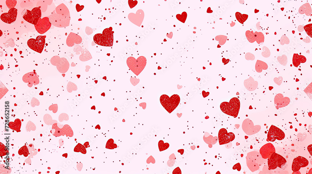 several red and pink hearts and other confettils