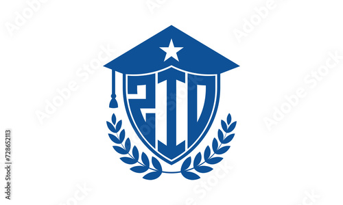 ZIO three letter iconic academic logo design vector template. monogram, abstract, school, college, university, graduation cap symbol logo, shield, model, institute, educational, coaching canter, tech photo