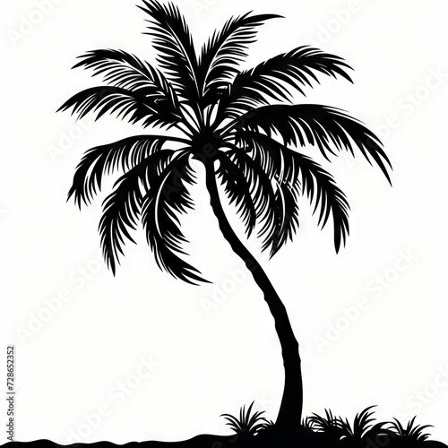 Silhouette of a Tropical Palm Tree Isolated on White