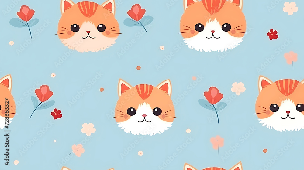 cute Cat is cartoon hand drawn style - Seamless tile. Endless and repeat print.