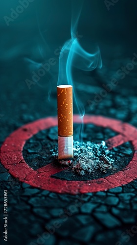 Illustration of a smoking ban symbol of a stylized cigarette. Universal representation of the smoking ban, emphasizing the importance of health and collective well-being.