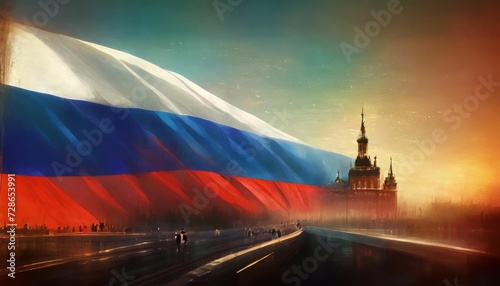 Generated image of a russian flag on kremlin background