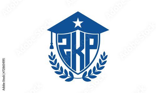 ZKP three letter iconic academic logo design vector template. monogram, abstract, school, college, university, graduation cap symbol logo, shield, model, institute, educational, coaching canter, tech photo