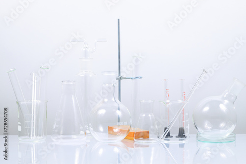 laboratory equipment on a laboratory table on a white background during the experiments