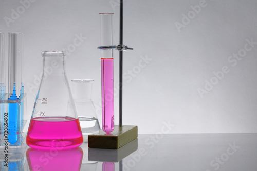laboratory equipment on a laboratory table on a white background during the experiments