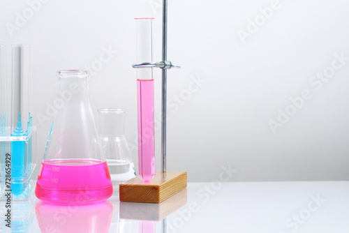 laboratory equipment on a laboratory table on a white background during the experiments