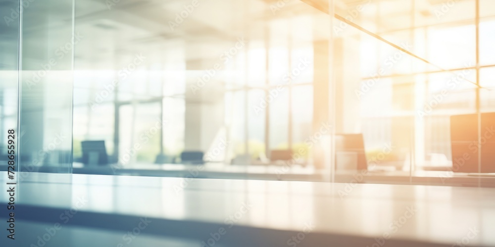 Blurred empty open space office. Abstract light bokeh at office interior background for design Blurred empty open space office. Abstract light bokeh at office interior background for design
