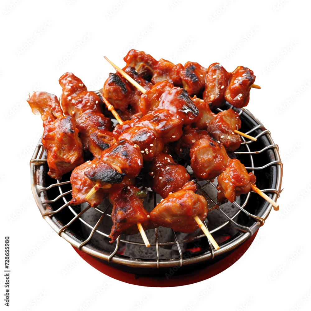 Barbecue with sauce on the grill on a transparent background.