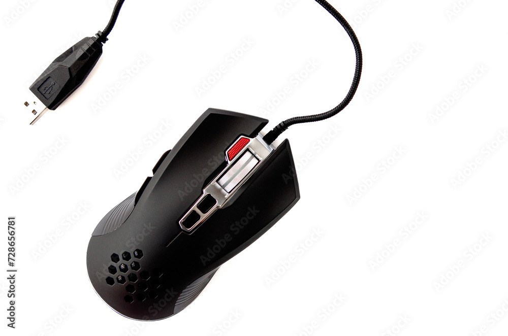 Professional gaming wired mouse isolated on a white background Professional gaming wired mouse isolated on a white background