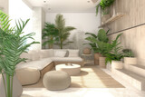 living room with a white wall and green plants