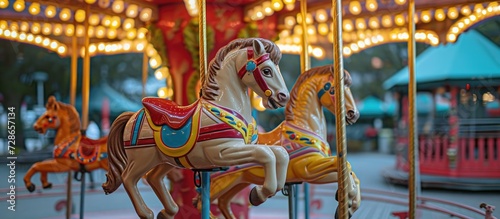Children's carousel with small red and yellow triple.