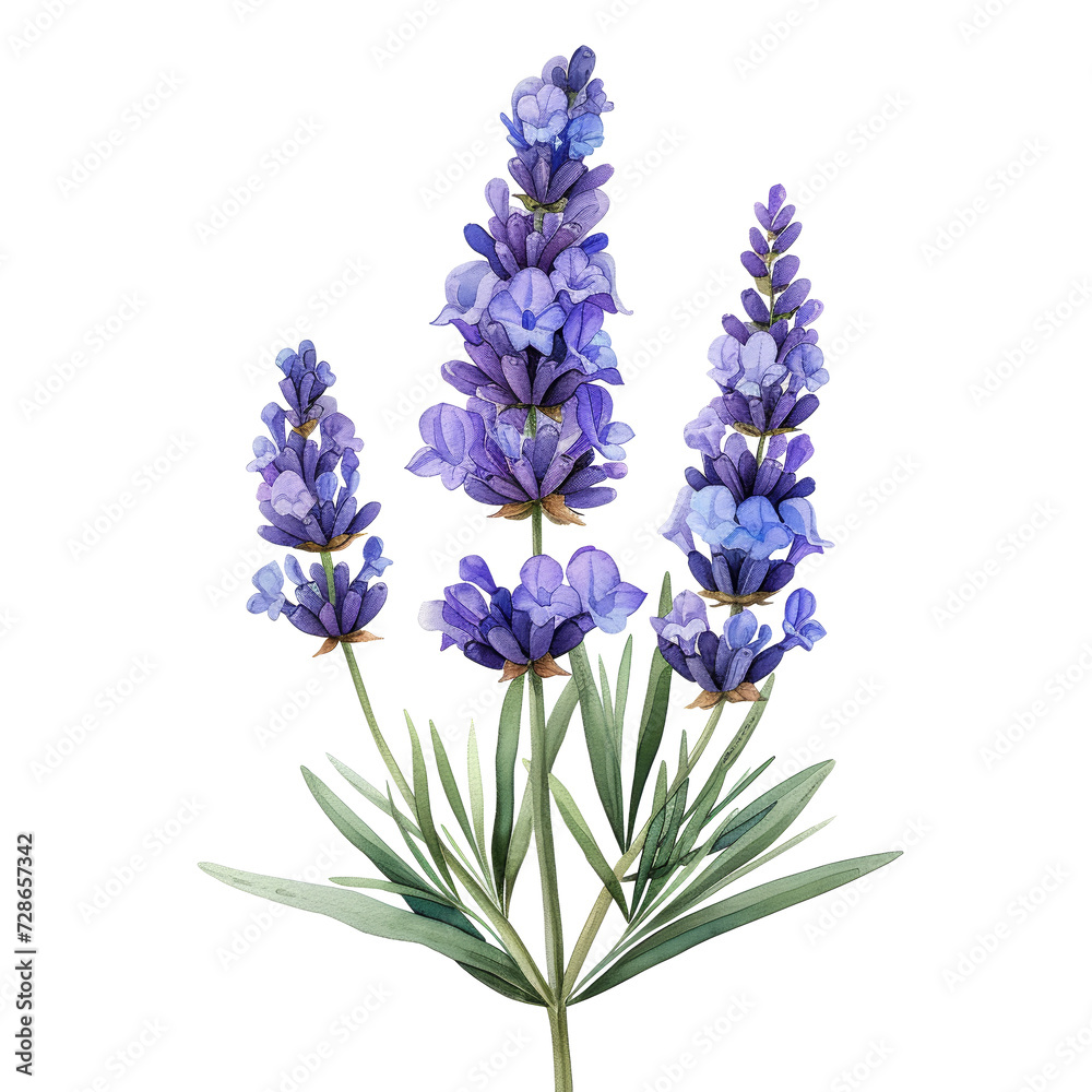 cute watercolor lavender flower isolated