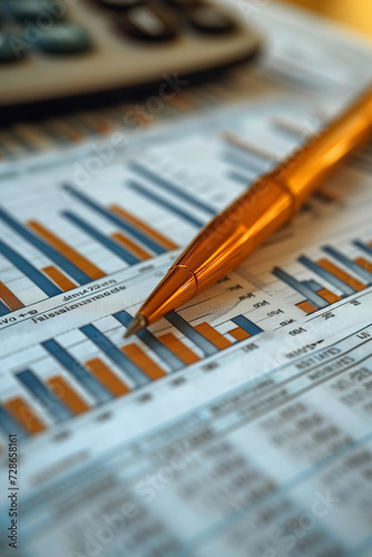 Financial report graph with pen