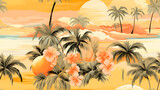 Tropical seamless pattern with oranges, palms and coconuts,  - Seamless tile. Endless and repeat print.