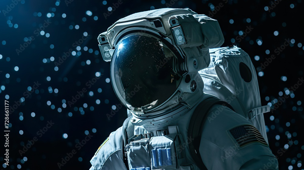 Space Adventure, Astronaut in Reflective Spacewalk Suit - obrazy, fototapety, plakaty 