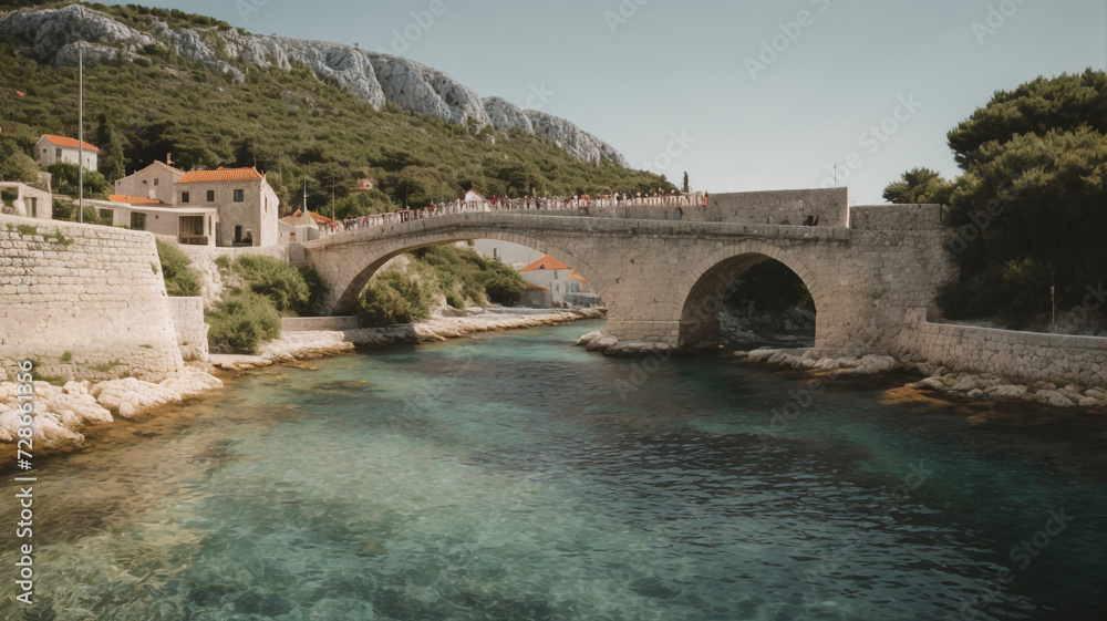 Island Tranquility: Bridge Over Channel in Vrboska, Island of Hvar in Dalmatia

