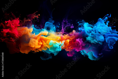 Dynamic flow of vibrant ink colors drops creating colorful smoke effect photo