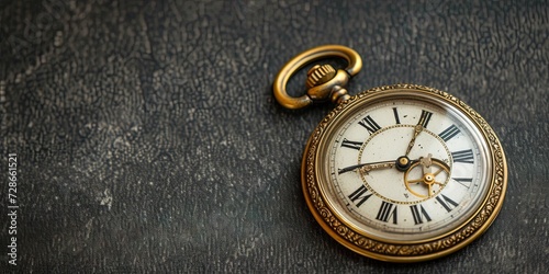 Pocket watch on solid background with copy space banner for timing, time, new years, and more