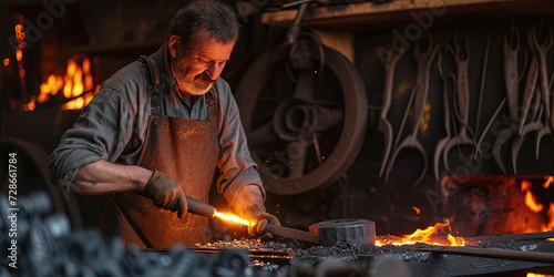 Blacksmith working on artisanal metal designs in a modern smithing and metalworking shop