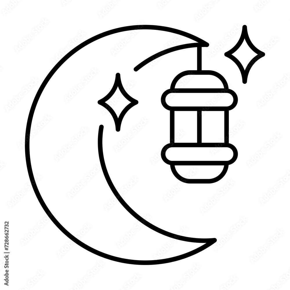 Islamic lantern icon with thin line style