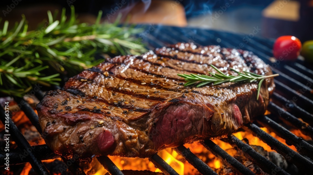 Sizzling steak on a summer backyard barbecue. Sizzling steak on a summer backyard barbecue.