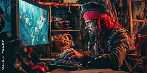 Computer pirate using a computer to access illegal online content