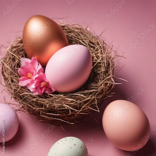 Light Easter Background Egg Nest Copy, Graphic Backgrounds, Art