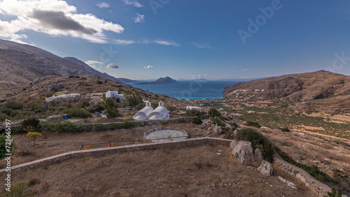 Panorama showing Amorgos island aerial timelapse from above. Greece © neiezhmakov