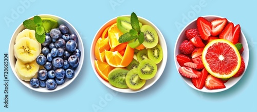 Fruit salad in different types in bowl.