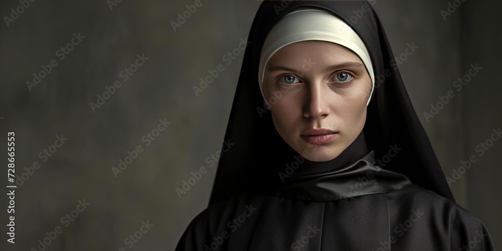 Catholic nun a woman of the cloth wearing black and white robes to