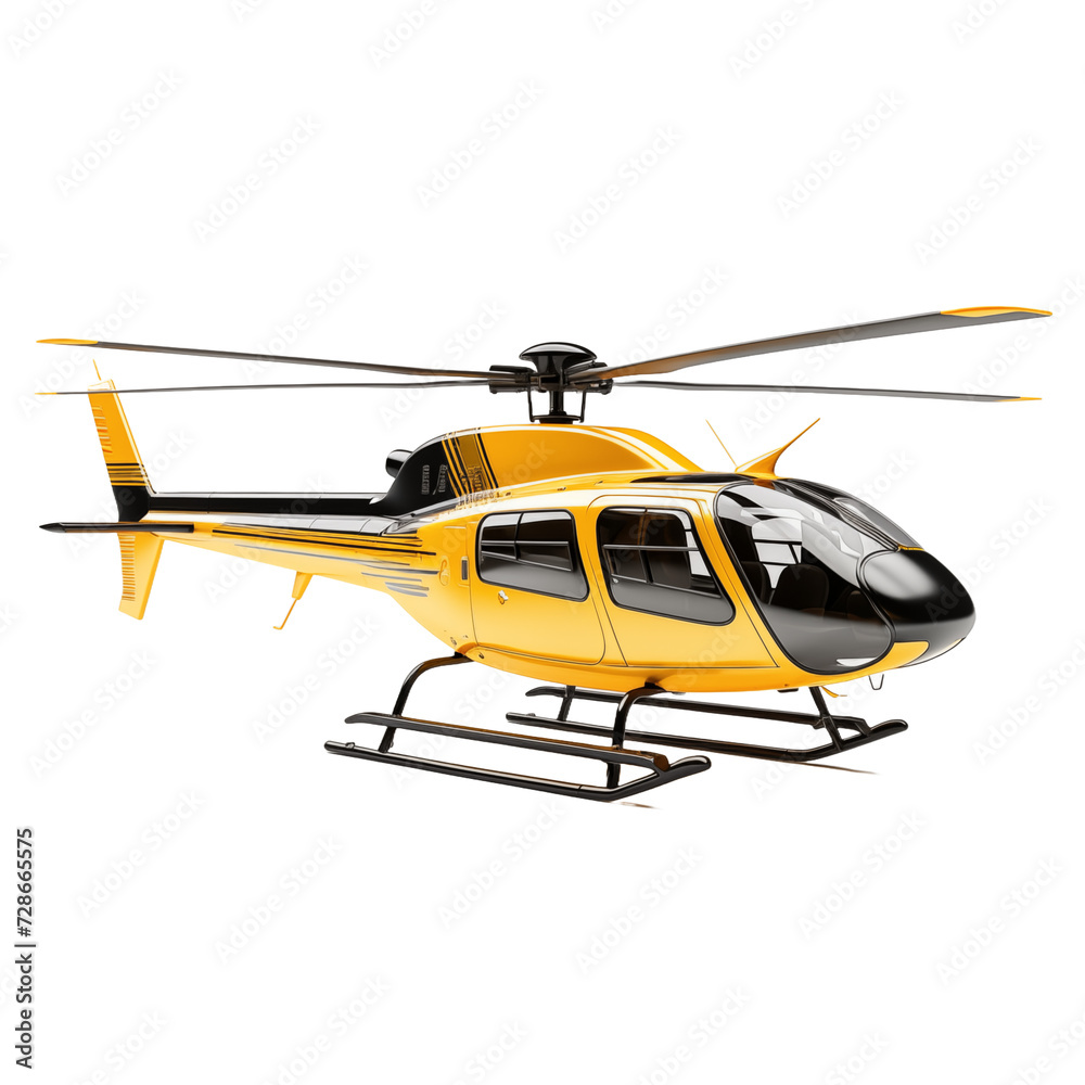Yellow Helicopter isolated on transparent and white background. Ideal for use in advertising. Generative ai