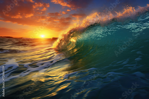 Oceanic Sunrise Dive, Photorealistic Waves in Light Cyan