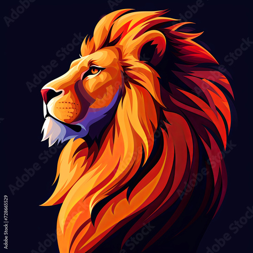 Lion illustration  colorful in flat logo style. 
