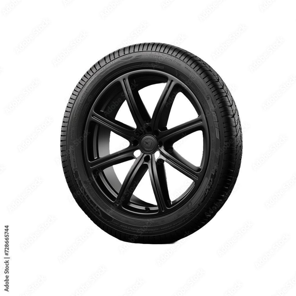 Car wheel isolated on transparent background. Ideal for use in advertising. Generative ai Car wheel isolated on transparent background. Ideal for use in advertising. Generative ai