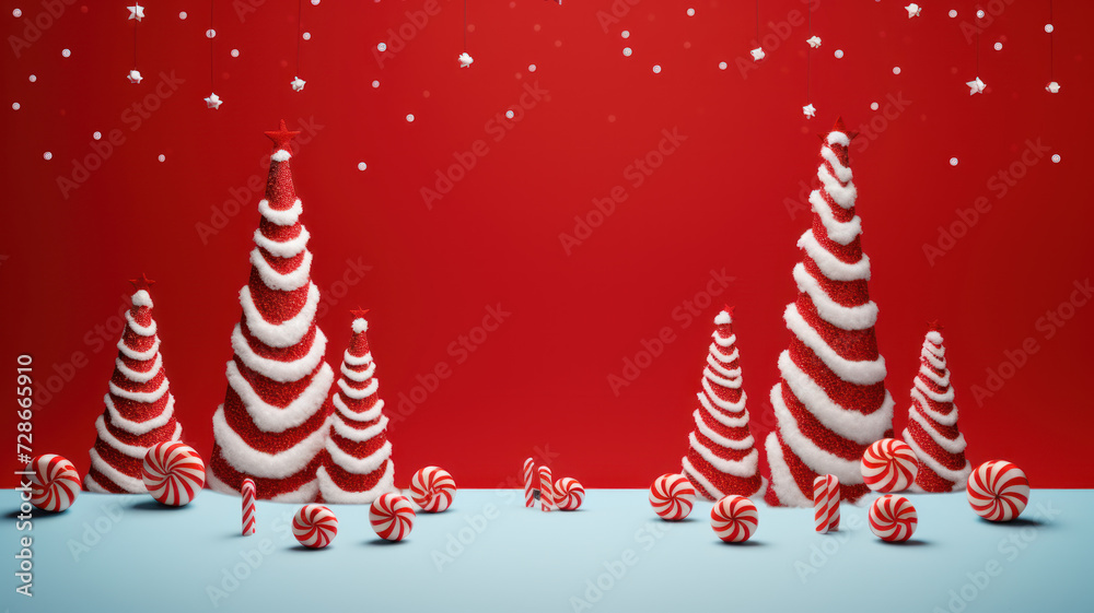 Festive Christmas Decorations on Red Background Festive Christmas Decorations on Red Background