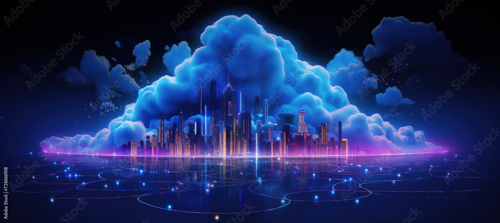 Neon Blue Cloud Network Connection