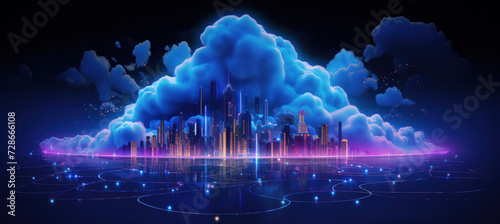 Neon Blue Cloud Network Connection