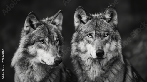 Wolves in nature  a black and white background