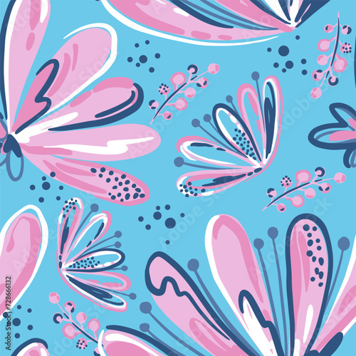 Seamless pattern with abstract flowers print. Creative texture for fabric  wrapping  textile  wallpaper  apparel. Vector illustration background