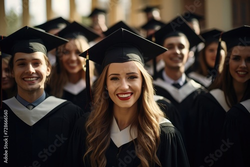 A group of graduates in graduation standing next to one another, in the style of vray tracing, 