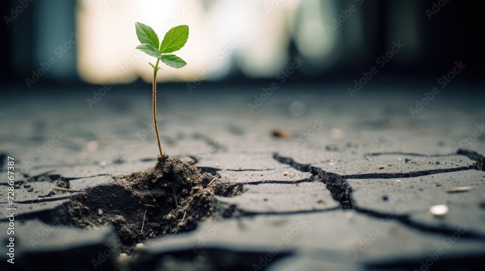 A seedling growing from a cracked concrete, Shot with Sony A7r, cinematic A seedling growing from a cracked concrete, Shot with Sony A7r, cinematic