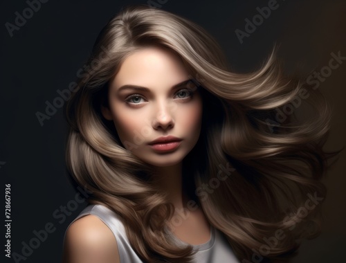 Beautiful girl with brown hair coloring. Stylish hairstyle curls done in a beauty salon. Fashion, cosmetics and makeup