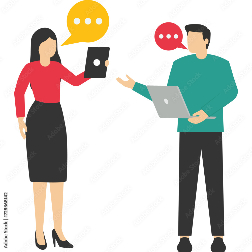 concept of online news, social network, chat, dialogue speech bubble, website, communicate with friends or coworkers. Vector illustration in flat style