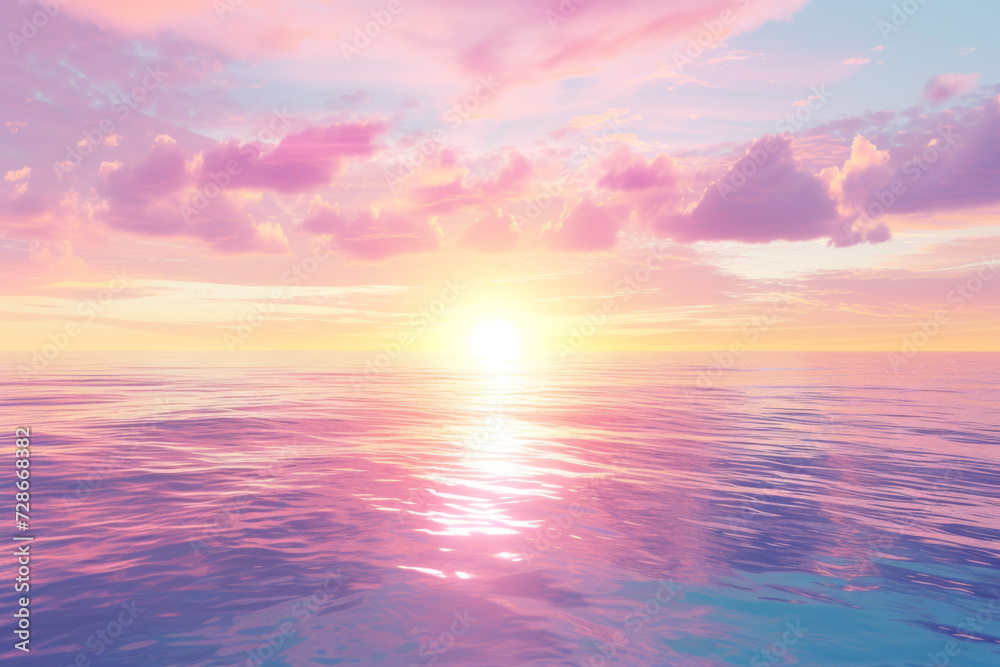 Tranquil Sunset Seascape, Soft Violet and Magenta Hues