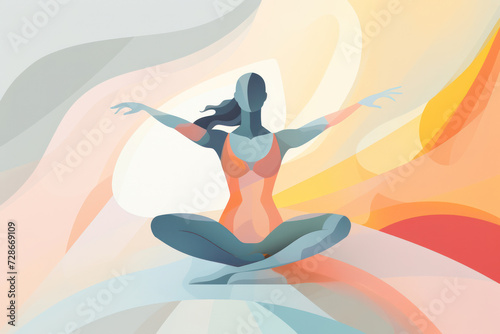 Yoga Meditating Woman: Exercise, Relaxation, and Healthy Lifestyle in Lotus Pose Silhouette, Illustration on Zen Background